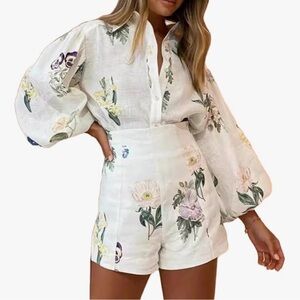 Elegant Floral High Waist Women's Shorts